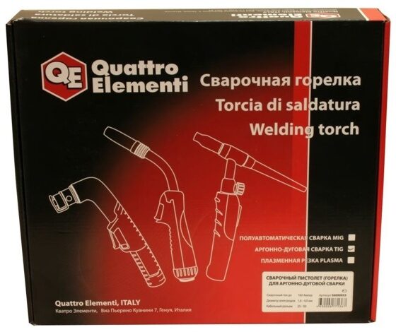 Горелка для аргонно-дуговой сварки QUATTRO ELEMENTI WP26V 160 А, ручной клапан, для серии i-Force, C
